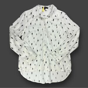 VELVET HEART Lighting Bolt⚡️Print Button-Up Shirt Blouse in White Size S (EUC)